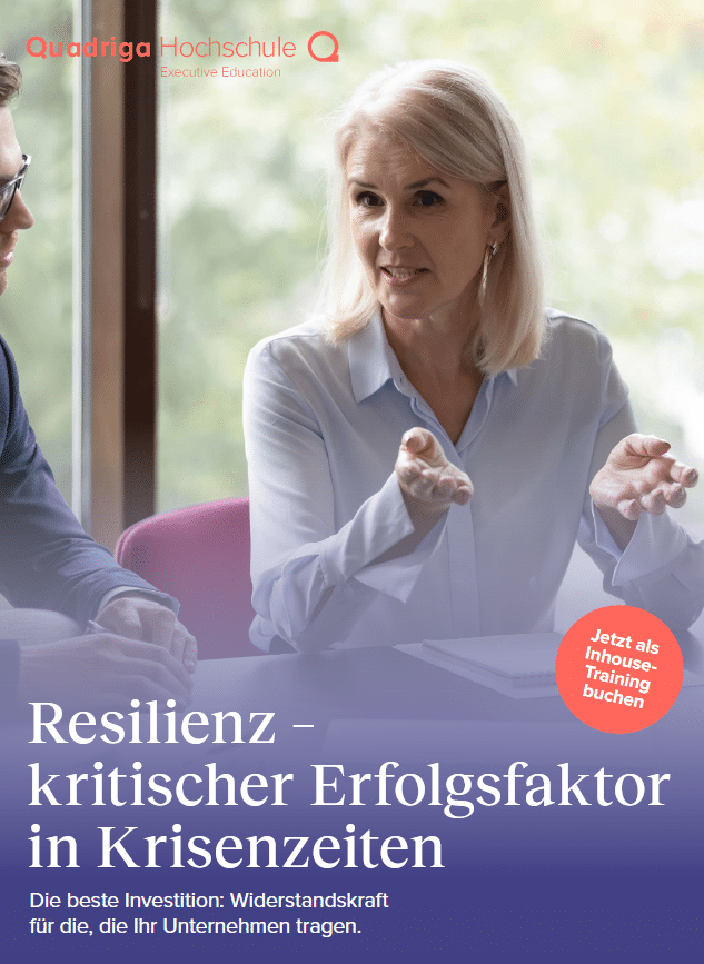 Screenshot eines Dokuments über Resilienztraining mit einer Frau, die spricht, und Text über Inhouse-Schulungen.