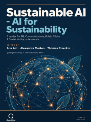 Cover des Readers "Sustainable AI - AI for Sustainability" mit einer Weltkugel und Netzwerkverbindungen.